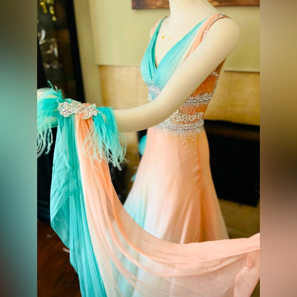Ballroom Standart Competition Dance dress size S Peach and Teal - Picture 2 of 10